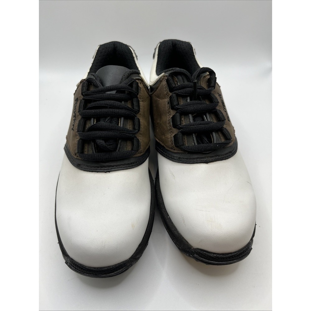 Footjoy Junior Golf Spikes Youth Size 3M Brown & White Oxford Soft Shoes Cleats - Picture 2 of 6